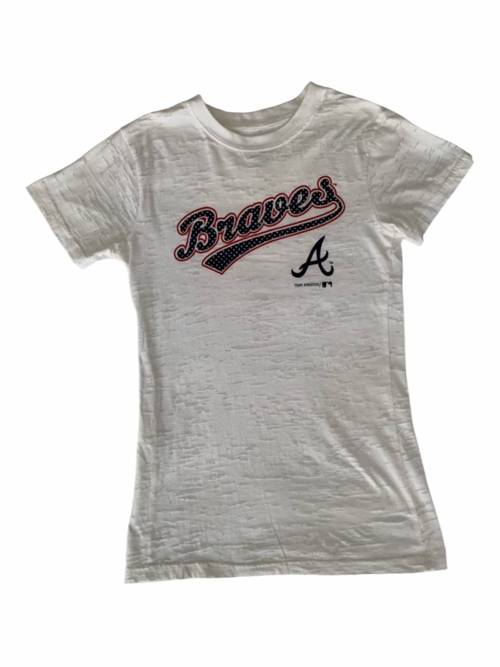 Atlanta Braves Camouflage T-Shirt Girls XL 14/16 White Red Blue Short Sleeve MLB